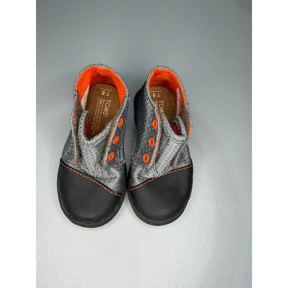 TOMS Tiny Toms Paseo Mid Textured Nylon sneakers Gray Orange Toddler 5 Easy Shoe